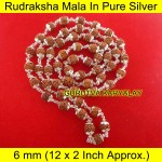 MANTRA SIDDHA RUDRAKSHA MALA IN PURE SILVER (6 MM 12" X 2 Inch) NATURAL BEADS